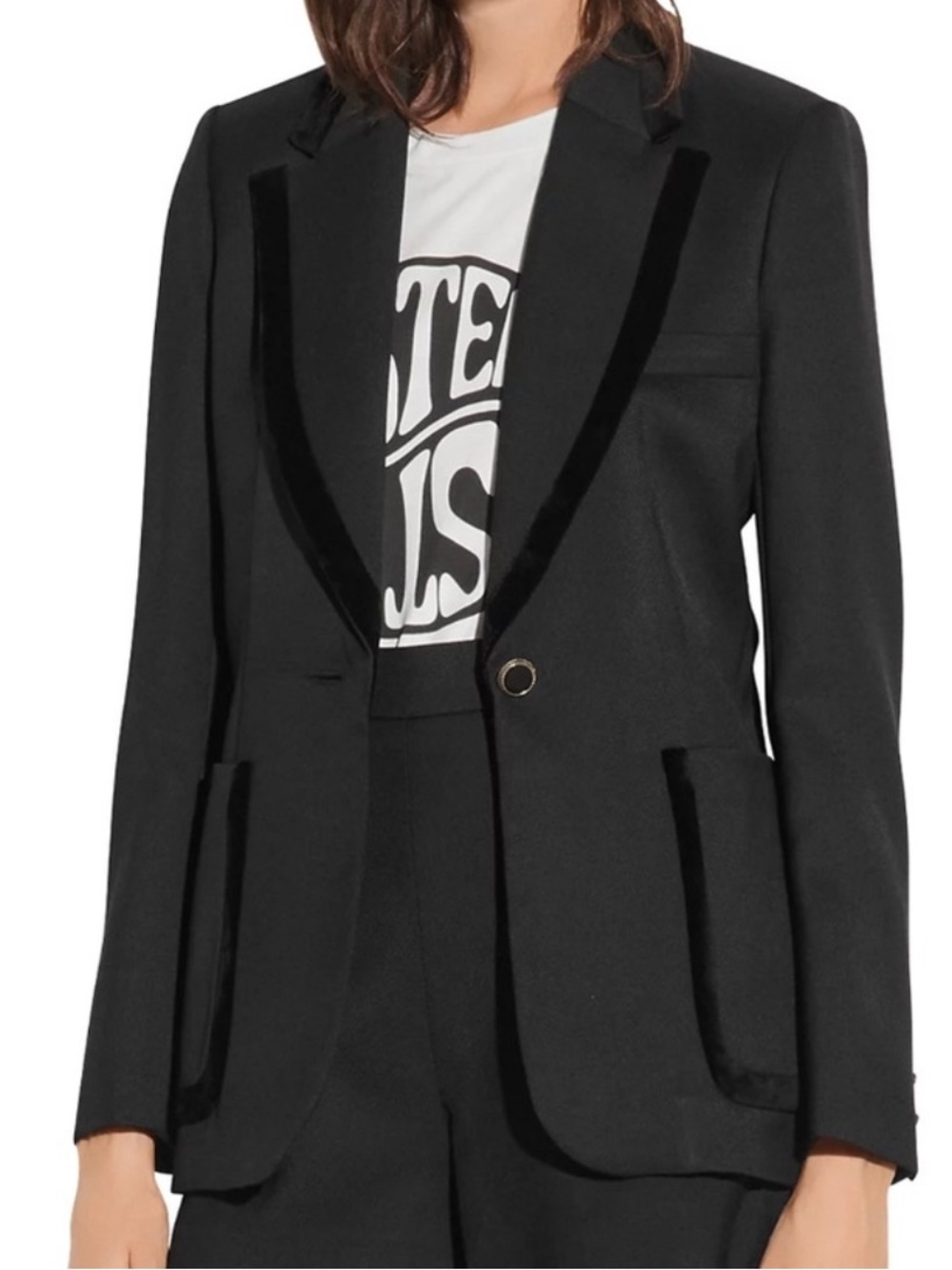 Sandro Trim Black Blazer with Gold Buttons